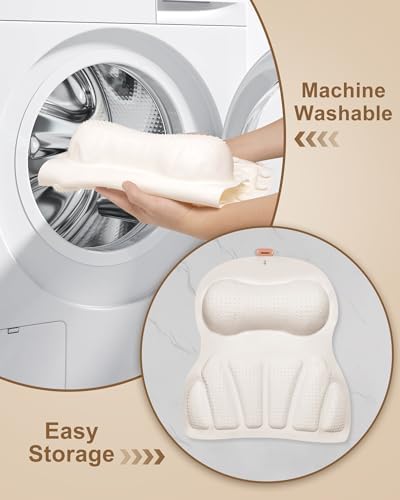 Bath Pillows for Tub, Bath Pillow Luxury Bathtub Pillow for Head and Neck Support, 4D Silicone Bath Tub Pillow with 35 Non Slip Suction Cups, Bath Accessories Spa Gifts for Women Men, White