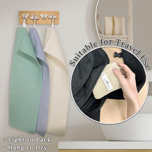 myHomeBody Exfoliating Washcloths for Showering, Loofah Body Scrubber Exfoliator, Back Shower Towel, Bath Washer for Exfoliation, Cream, Set of 2