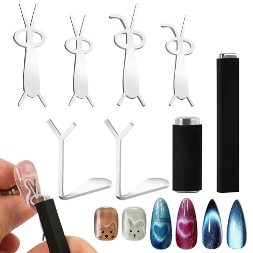 Cat Eye Nail Magnet Tool Set,2Pcs Cat Eye Magnet for Nails Pcs Stainless Steel Heart & Rabbit Cat Eye Nail Magnet Tool for Cat Eye Gel Nail Polish,Perfect for DIY or Nail Salon