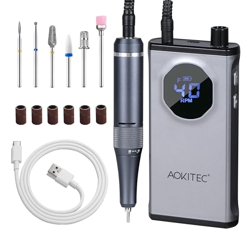 Aokitec Nail Drill 400000 RPM - Rechargeable Electric Nail File with Nail Drill Bits for Dip Powder Acrylic Nails Gel Polish, Manicure Pedicure Nail Art Tool for Prep&Removal, Nail Tech Must Haves