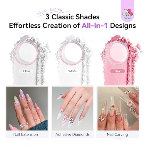 SAVILAND Essentials Acrylic Nail Kit: All-In-1 Nails Kit Acrylic Set with 88W Nail Lamp EMA Monomer Gel Nail Polish Nail Drill Cuticle Remover Home DIY Starter