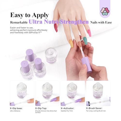 SAVILAND Dip Powder Liquid Set: 15 ml/0.5 Fl.oz Nail Dipping System Essentials for Beginners - Dip Base, Top, Activator, Brush Saver - Strengthen Nails DIY at Home, No Nail Lamp Needed