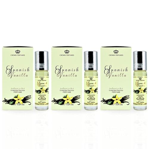 Al-Rehab Spanish Vanilla Perfume Oil 6ML (0.2 Oz) (PACK OF 3) - Arabian Perfume Oils For Women - Long Lasting Concentrated Perfume Oil - A Luxurious Soft & Sweet Women's Fragrance For An Elegant Touch
