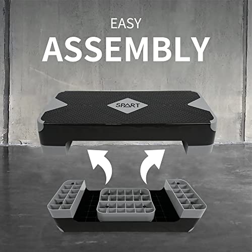 SPART Adjustable Workout Aerobic Stepper, Aerobic Exercise Step Platform with 4 Risers, 3 Levels Adjust 4" - 6" - 8", 26.77" Trainer Stepper with Non-Slip Surface For Home Gym Extra Risers, Black-Gray
