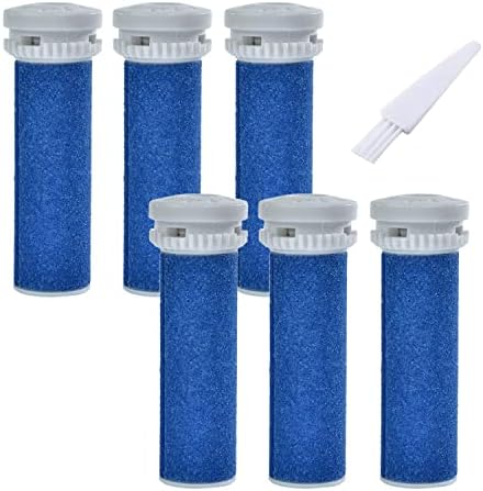 6 Pack Blue Extra Coarse Replacement Roller Refills Compatible with Scholl Express Pedi Foot Smoother Include a Cleaning Brush