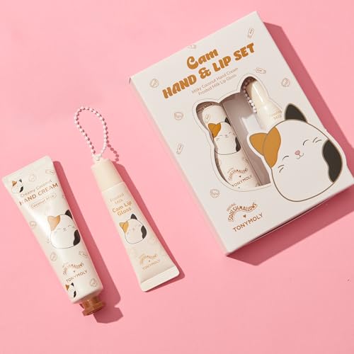 TONYMOLY x Squishmallows Cam the Cat 2PC Hand Cream & Lip Gloss Set, Coconut Milk Hand Cream, Frosted Milk Lip Gloss