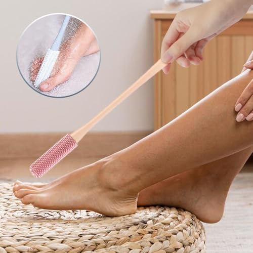 Toe Gap Cleaning Brush, Upgrade Long Handle Silicone Toe Crevice Soft Rubber Cleaner, Exfoliating Brush in Shower, Soft Cleaning Bath Brush Feet Cleaner Scrub Foot Care for Seniors, Elderly (Gray)