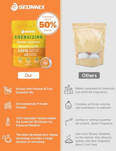 Shower Steamers Aromatherapy 15 Pack, Tangerin & Lemon Shower Bombs with Natural Essential Oils, Relaxation & Birthday Gifts for Women and Men, Stress Relief & Self Care Gifts, Shower Tablets