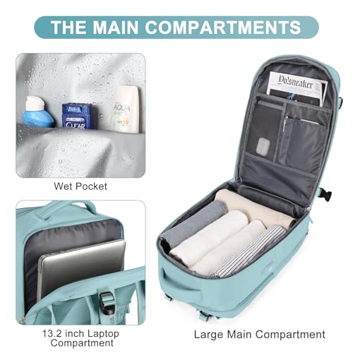 coofay Travel Backpack Carry On Flight Approved Personal Item Travel Bag Carry On Backpack For Airplanes Personal Item Bag 18x14x8 Inches Backpack for Traveling on Airplane Blue