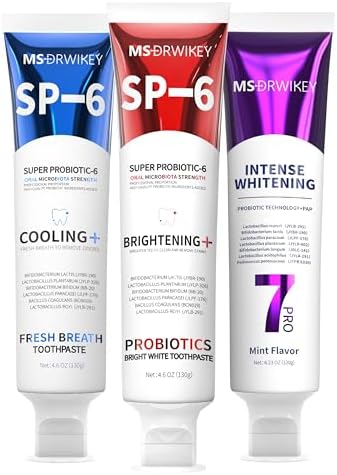 SP-6 Toothpaste, Cooling Fresh Breath, and 7-Pro Whitening Toothpaste Bundle | 6 Probiotics for Oral Health, Fluoride-Free, Safe for Enamel, Deep Whitening & Freshness