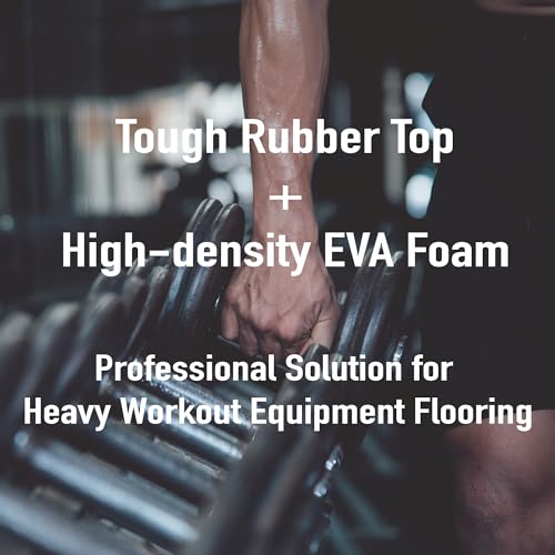 AIRHOP 0.56in Thick 24 Sq Ft Exercise Equipment Mats, 6 Tiles Upgraded Rubber Top with High Density EVA Foam, Large Interlocking Puzzle Gym Flooring for Home Gym, Heavy Weight Workout,Black