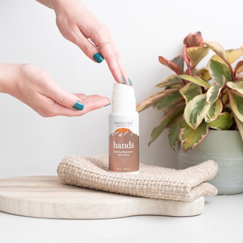 Awakening Hands - Magnesium-Rich Hydrating Hand Cream - Moisturizing Hand Lotion with Myrrh [100ml/3.38 oz - Countertop Airless Pump]