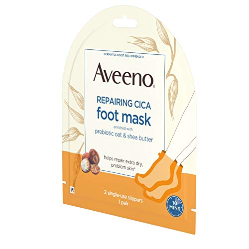 Aveeno Repairing CICA Foot Mask with Prebiotic Oat and Shea Butter, Moisturizing Foot Mask for Extra Dry Skin, 2 Single-Use Slippers 1 ea