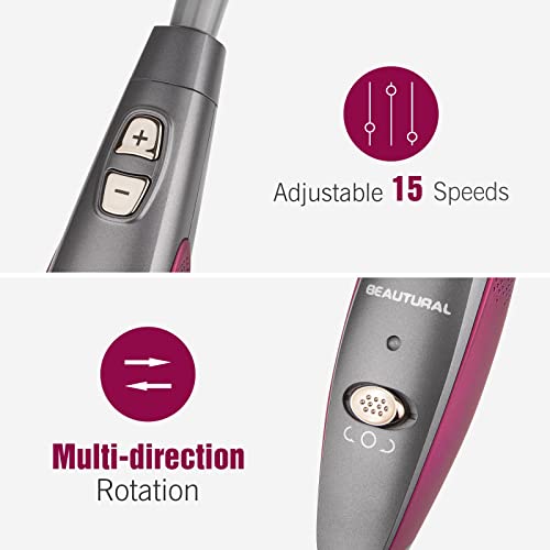 BEAUTURAL Professional Manicure and Pedicure Set Kit, Upgraded Electric Nail Drill Machine, 10-Piece Attachments Plus 20 Sanding Bands, Electric Nail File Set, Hand Foot & Nail Tools [Not Cordless]