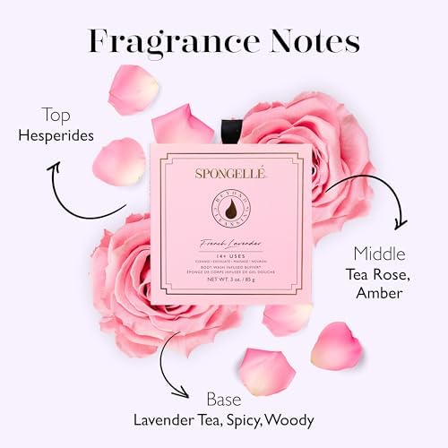 Spongelle French Lavender Wild Flower Buffer Body Scrubber with Box | Bath & Shower Loofah for Women | Exfoliator with Body Wash Infused | 14+ uses