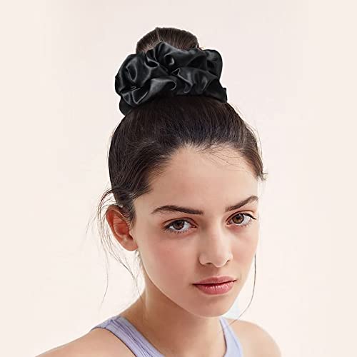 CEELGON Large Silk Satin Scrunchies for Women Big Scrunchies Jumbo Satin Hair Ties Oversized Hair Scrunchies for Thick Curly Hair Pack of 6 (Black,Champagne,Brown,Gold)