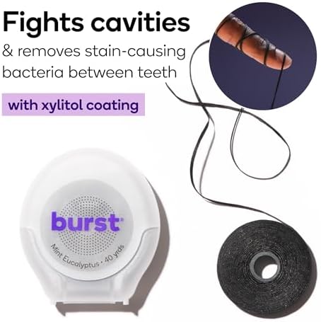 BURST Expanding Dental Floss (Mint Eucalyptus/80 Yards) | Stain Absorbing & Woven with Xylitol Coating to Fight Cavities | Vegan | Paraben Free