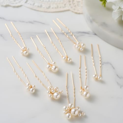 SWEETV 9 Pieces Bride Hair Accessories Pearl Wedding Hair Pins Leaf Bridal Hair Piece Vintage Hair Headpiece Leaf Hair Clips Jewelry for Women Bridesmaids Brides Flower Girls