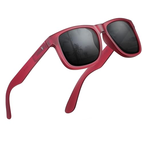 VELAZZIO Polarized Sunglasses for Men Women Fashion Sunglasses UV400 Protection Lightweight (Red Frame Grey Lens)