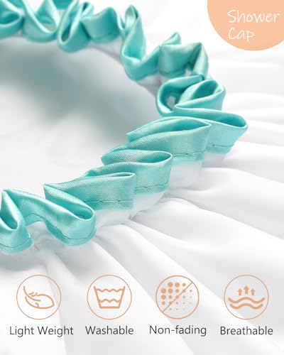 mikimini White Shower Caps for Women Long Hair,2 Pack,Large Size,Reusable,Waterproof Washable Hair Caps for Women and Girls, Super Cute and Extra Large