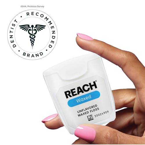 REACH Waxed Dental Floss, Unflavored, Plaque Remover for Teeth, Shred Resistant, Floss Slides Smoothly, Easy to Use, Waxed, Deep Cleaning Teeth, Oral Care, PFAS Free, for Adults & Kids, 6 Pack, 55 yd