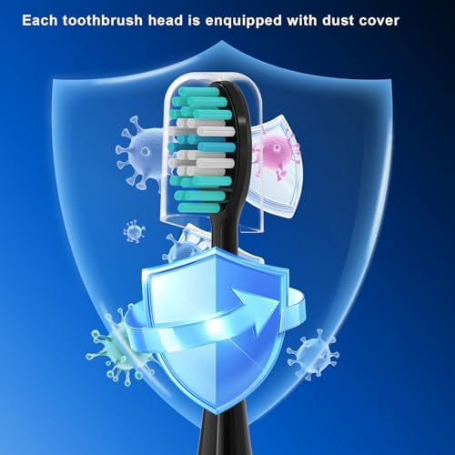 12 Pack Replacement Toothbrush Heads for AquaSonic Black Series & Pro/Vibe Series/Duo Series Pro - Compatible with AquaSonic Electric Toothbrush, Dupont Bristles with Cover-Black