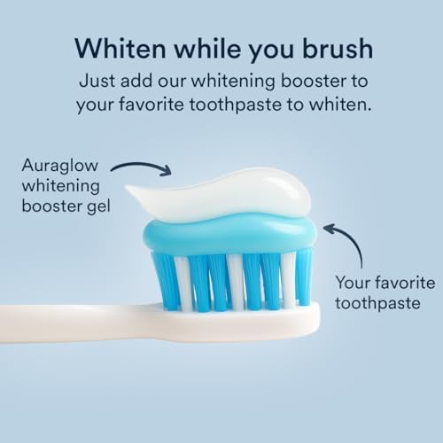 Auraglow Whitening Toothpaste Booster, Add to Toothpaste to Whiten, 9% Hydrogen Peroxide Teeth Whitening Gel Toothpaste, 350+ Whitening Treatments, 6-Month Supply, 2.6oz