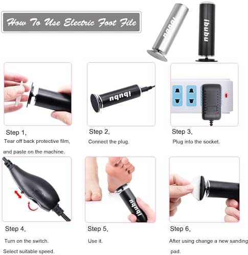 Electric Feet Callus Remover Professional Powerful Foot File Pedicure Grinder Sanders with 60PCS Replacement Sandpaper Discs Heel Scraper for Dead Dry Crack Skin Calluses Speed Adjustable Black