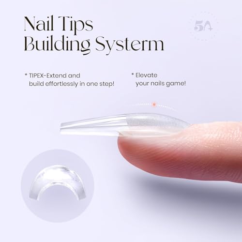 Angeles Tipex Instant Apex Nail Tips: Long Coffin, Full Cover Gel, Thicker Acrylic, Strong Hard Clear Pre-etched Press-on Nails