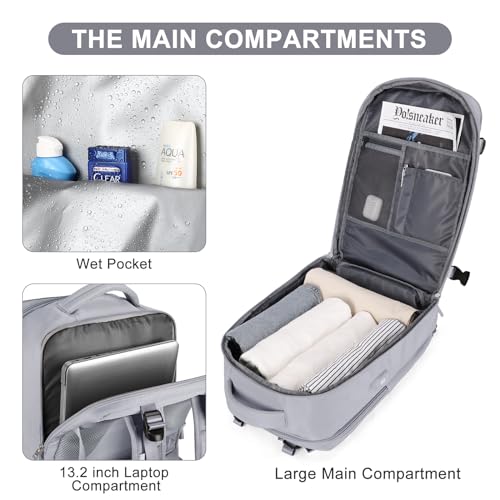 coofay Travel Backpack Carry On Flight Approved For Women Men Personal Item Backpack Carry On Bags For Airplanes Backpack For Travel With Shoe Compartment Grey