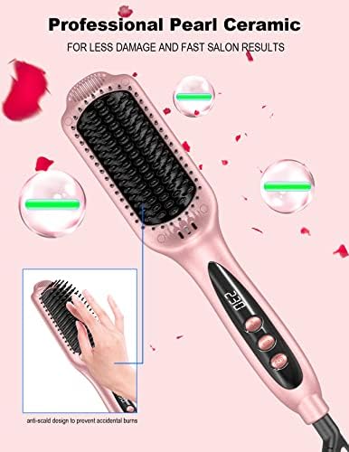 LANDOT Inoic Hair Straightener Brush for Smooth, Frizz-Free Results - Electric Heated Ceramic Straightening Brush Dual Voltage - Fast Heating Adjust Temp 250-450F for All Hair Types