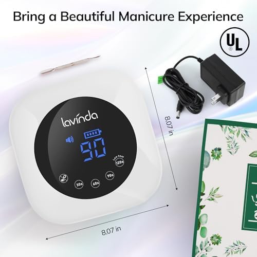 Lavinda UV LED Nail Lamp, Cordless Nail Lamp 54W Rechargeable Nail Dryer Gel Polish Light with Large LCD Display, Professional Gel Curing Lamp with 4 Timer Setting Auto Sensor for Salon and Home