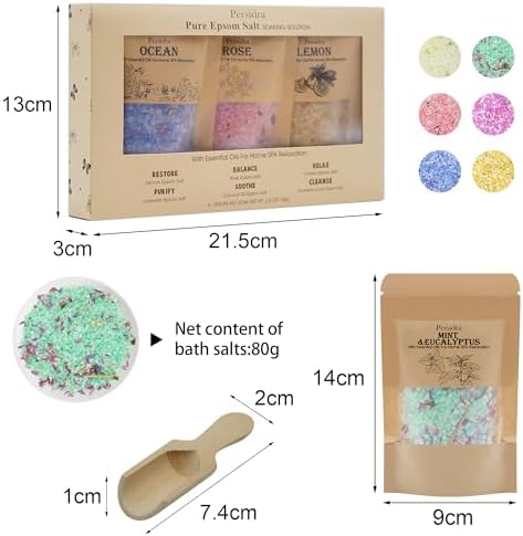 Bath Salts Gift Set 6-Pack - Relaxing Aromatherapy Spa Set for Women, 80g Self-Care Gifts for Mom, Mother's Day Birthday Gifts with Natural Sea Salts