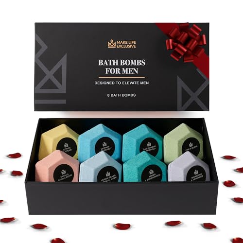 Bath Bombs for Men, Diamond Shape, Gifts for Men, 8 Large 5oz Bombs, 100% Natural Products & Essential Oils, Soak in, Bubble Bath