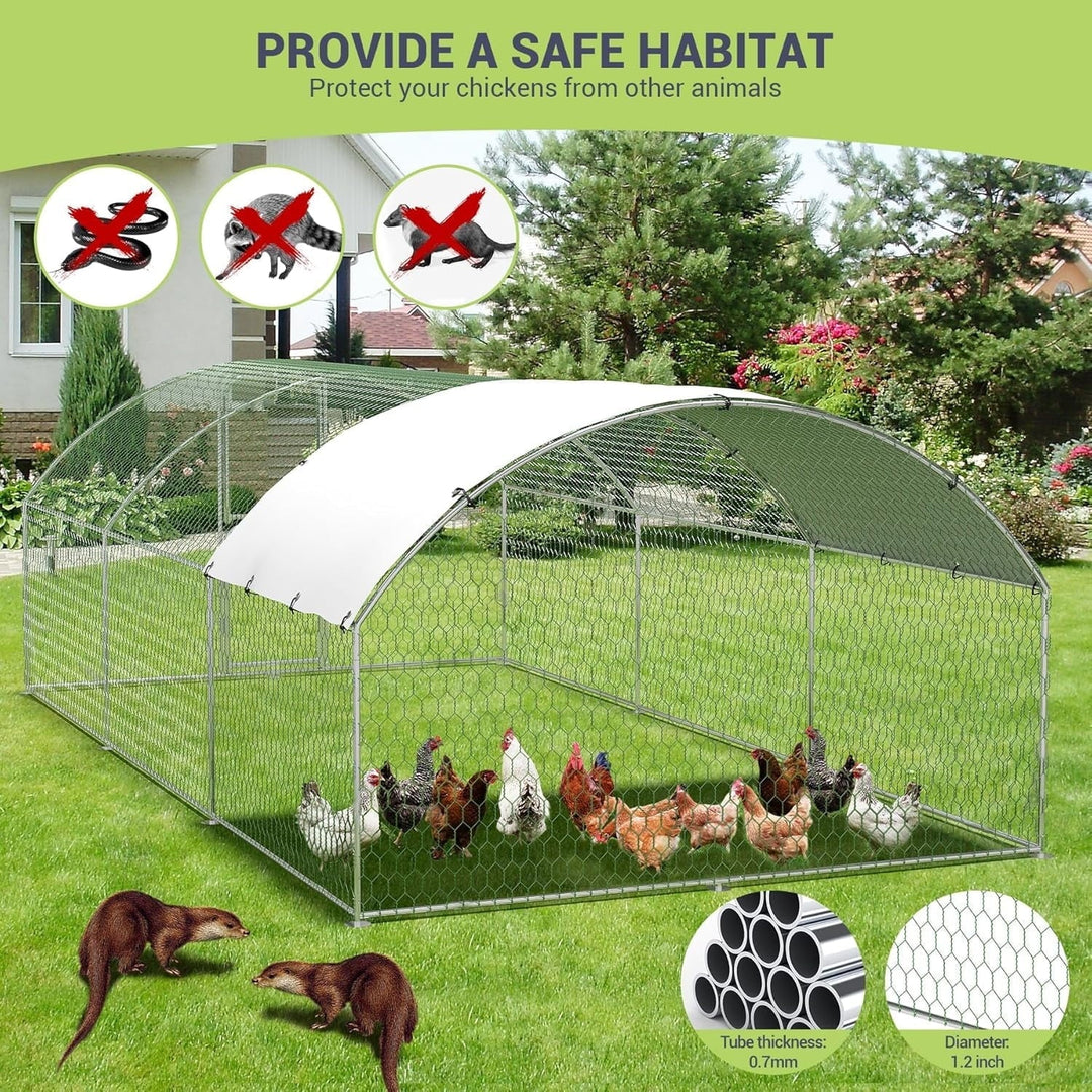 Lumiparty Extra Large Metal Chicken Coop, Walking Poultry Cage Hen Run House Rabbits Habitat Cage Coops, with Waterproof and Anti-Ultraviolet Cover for Backyard Farm, Silver