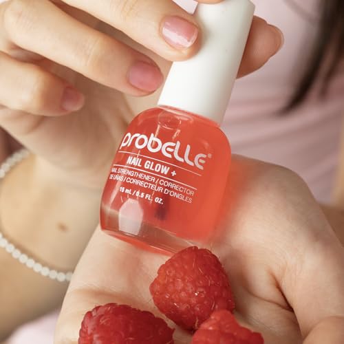 Probelle Nail Glow + Nail Strengthener and Hardener with Sheer Jelly Tint, Hard To Resist Ultra Glowy Nail Shine, Tinted Nails Strengthening Blush for Brittle, Thin, Damaged Nails 0.5 oz (Berry)