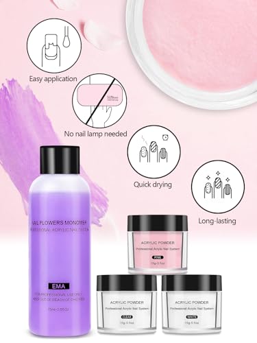 42 Colors Acrylic Nails Kit with Drill and UV Light - Acrylic Nail Powder, Glitter and Monomer Liquid Kit with Storage Bag, 5PCS Practice Fingers