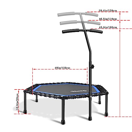 Newan 48'' Fitness Trampoline with Adjustable Handle Bar, Silent Trampoline Bungee Rebounder Jumping Cardio Trainer Workout for Adults - Max Limit 330 lbs