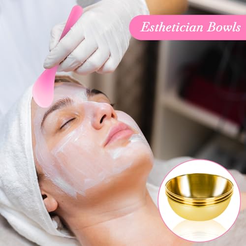 DLUGOPIS 34 Pcs Esthetician Facial Supplies Set: 4 Gold Bowls, 10 Mud Mask Applicators, 4 Cosmetic Brushes, 12 Compressed Sponges, 4 Facial Headbands for Unisex Face Cleansing