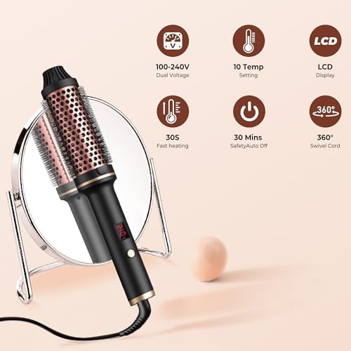 Thermal Brush,10 Temperatures LCD Display Upgrade to 400°F 1.5 in Heated Round Brush Curling Iron Heated Ceramic Tourmaline Ionic Comb 110-240V Volum