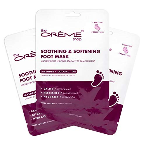 The Crème Shop Soothing & Softening Foot Mask, Coconut Oil and Lavender Foot Mask for Aching Feet, Korean Foot Mask Hydrates and Calms for Foot Swelling Relief, Foot Softening Treatment