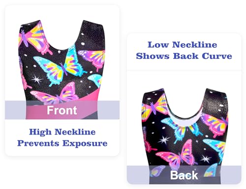 Domusgo Leotard for Girls Gymnastics Size 5-6 Years Old Black Pink Butterfly Tumbling Biketard
