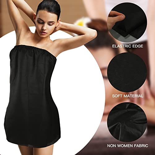 Janmercy 16 Pcs Disposable Spa Wraps for Women with Adjustable Closure Non Woven Towel Sweat Steaming Salon Bathrobe(Black)