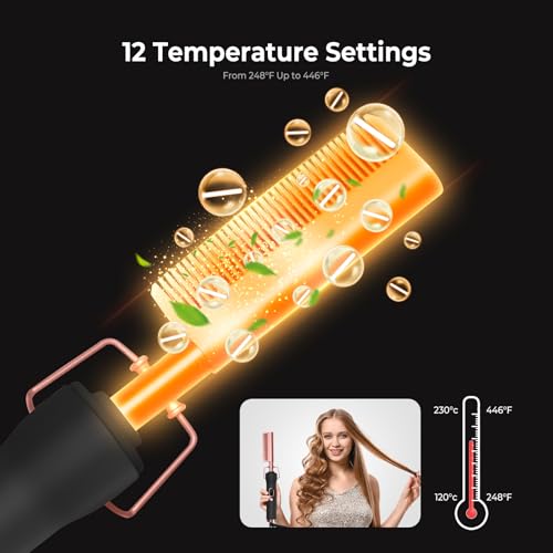 Hot Comb for Wigs Human Hair with 12 Temp Settings Heating Up to 450°F,Pressing Combs 110-240V Straightening Comb for Black Hair