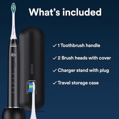 AURAGLOW Sonus Electric Toothbrush, 5 Cleaning Modes, 2 Brush Heads & Travel Case, 40,000 VPM Sonic Toothbrush & Wireless Charging, 30-Day Battery Life with Smart Timer, Black