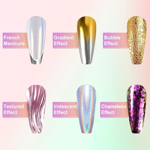 Mirror Chrome Nail Powder Set, 40 Colors Unicorn Iridescent Holographic Chrome Powder, Metallic Gold Silver Red Blue Green Black Purple Brown Chrome Pigment Nail Art Glitter Chameleon Flakes Sequins