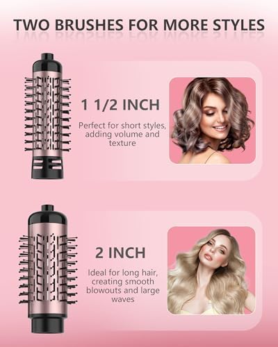 ANWA Rotating Hair Dryer Brush, 4-in-1 Hot Air Styler and Rotating Brush, Rotating Blow Dryer Brush with 2 Detachable Brushes(1.5"& 2"), Black