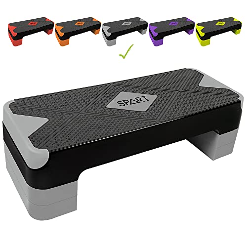 SPART Adjustable Workout Aerobic Stepper, Aerobic Exercise Step Platform with 4 Risers, 3 Levels Adjust 4" - 6" - 8", 26.77" Trainer Stepper with Non-Slip Surface For Home Gym Extra Risers, Black-Gray