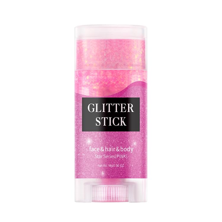 Pink Body Glitter Stick,Holographic Sequins Paint Sparkling Face Glitter for Women Face/Body/Hair/Eyes/Lip Glitter Makeup.