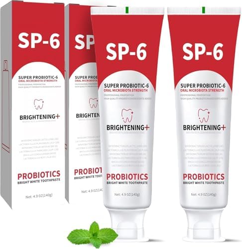 SP-6 Probiotic Whitening Toothpaste - Enhanced Formula with 6 Probiotics for Teeth Whitening and Gum Health - Enamel-Safe, Fluoride-Free, Fresh Mint Flavor, 4.9Oz (2)